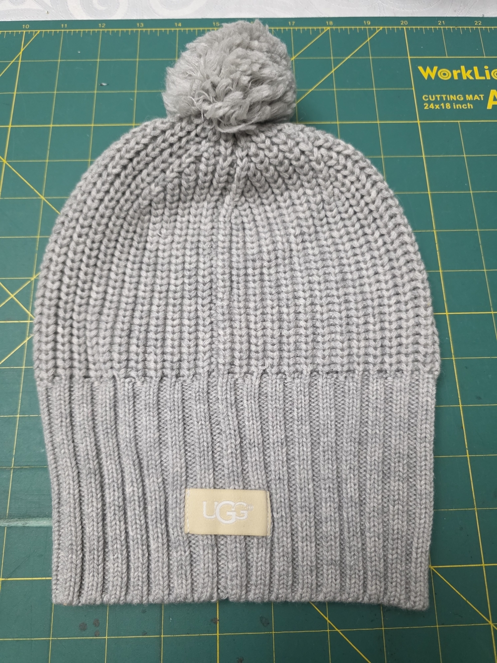 UGG Light Grey Knit Beanie with Pom